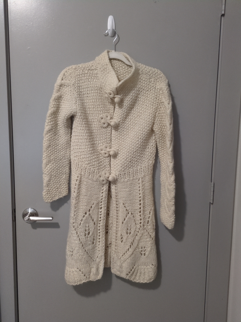 Artisan Cream Knit Cardigan with Crochet Flower Buttons